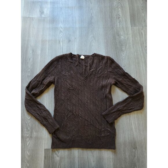 J.Crew Womens Cable Knit V-Neck Sweater M Merino Wool Angora Cashmere Brown - Picture 3 of 6
